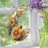 Crescent Moon Sunflower Acrylic Suncatcher, Stained Glass Style Yellow Floral Window Hanging, Bright Summer Home Decor Gift