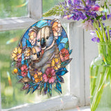 Mother Koala and Baby Acrylic Suncatcher, Stained Glass Style Animal Window Hanging, Cute Wildlife Floral Home Decor Gift