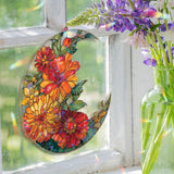 Crescent Moon Marigold Acrylic Suncatcher, Stained Glass Style Orange Yellow Floral Window Hanging, Bright Flower Home Decor Gift