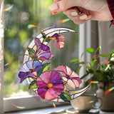 Crescent Moon Petunia Acrylic Suncatcher, Stained Glass Style Purple Pink Floral Window Hanging, Garden Flower Home Decor Gift