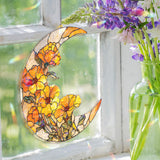 Crescent Moon Poppy Acrylic Suncatcher, Stained Glass Style Orange Floral Window Hanging, Bright Flower Home Decor Gift