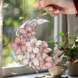 Crescent Moon Cherry Blossom Acrylic Suncatcher, Stained Glass Style Pink Floral Window Hanging, Spring Flower Home Decor Gift