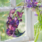 Crescent Moon Orchid Acrylic Suncatcher, Stained Glass Style Purple Floral Window Hanging, Elegant Flower Home Decor Gift