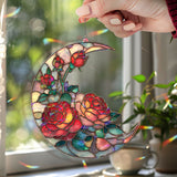 Crescent Moon Rose Acrylic Suncatcher, Stained Glass Style Floral Window Hanging, Red Flower Home Decor Gift for Nature Lovers