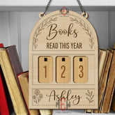 Books Read This Year Tracker - Floral Wooden Reading Sign, Personalized Book Counter with Open Book Design, Book Lover Gift