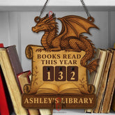 Books Read This Year Tracker - Dragon Scroll Library Sign, Fantasy Wooden Reading Counter, Magical Medieval Decor