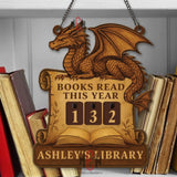 Books Read This Year Tracker - Dragon Scroll Library Sign, Fantasy Wooden Reading Counter, Magical Medieval Decor