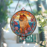 Chow Chow Dog Glass Suncatcher, Stained Glass Style Window Art, Floral Pet Ornament, Bright Sunset Dog Lover Gift, Home Decor