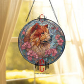 Chow Chow Dog Glass Suncatcher, Stained Glass Window Art, Sunset Floral Pet Ornament, Vibrant Dog Lover Gift, Home Window Decor