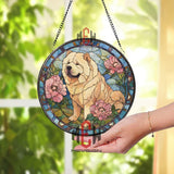 Chow Chow Stained Glass Suncatcher, Floral Dog Window Art, Pink Magnolia Pet Ornament, Elegant Dog Lover Gift, Home Window Decor