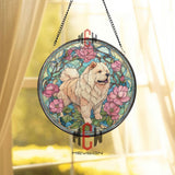 Chow Chow Stained Glass Suncatcher, Dog Art Window Hanging, Floral Peony Pet Ornament, Elegant Dog Lover Gift, Home Window Decor
