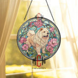 Chow Chow Stained Glass Suncatcher, Dog Art Window Hanging, Floral Peony Pet Ornament, Elegant Dog Lover Gift, Home Window Decor