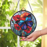 Butterfly and Poppy Stained Glass Suncatcher, Floral Window Hanging, Colorful Garden Ornament, Nature Lover Gift, Home Window Decor