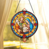 Holy Family Stained Glass Suncatcher, Jesus Mary Joseph Window Art, Religious Ornament, Christian Gift, Sacred Home Window Decor