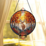Deer Forest Stained Glass Suncatcher, Autumn Woodland Window Art, Sunlight Nature Ornament, Wildlife Lover Gift, Rustic Home Decor