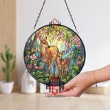 Deer and Fawn Stained Glass Suncatcher, Woodland Forest Window Art, Mother Nature Ornament, Wildlife Lover Gift, Rustic Home Decor