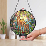 Deer and Fawn Stained Glass Suncatcher, Woodland Forest Window Art, Mother Nature Ornament, Wildlife Lover Gift, Rustic Home Decor