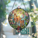 Deer and Fawn Stained Glass Suncatcher, Woodland Forest Window Art, Mother Nature Ornament, Wildlife Lover Gift, Rustic Home Decor
