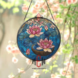 Lotus Flower Stained Glass Suncatcher, Water Lily Window Art, Blue Pond Floral Ornament, Zen Nature Gift, Tranquil Home Decor