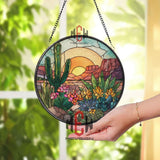 Desert Cactus Stained Glass Suncatcher, Southwest Sunset Window Art, Succulent Floral Ornament, Nature Gift, Boho Home Decor