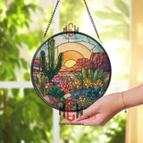 Desert Cactus Stained Glass Suncatcher, Southwest Sunset Window Art, Succulent Floral Ornament, Nature Gift, Boho Home Decor