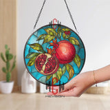 Pomegranate Stained Glass Suncatcher, Fruit Window Art, Red Floral Ornament, Kitchen Decor Gift, Vibrant Home Window Hanging