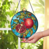 Pomegranate Stained Glass Suncatcher, Fruit Window Art, Red Floral Ornament, Kitchen Decor Gift, Vibrant Home Window Hanging