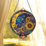 Sunflower Moon Stained Glass Suncatcher, Butterfly Floral Window Art, Cosmic Nature Ornament, Celestial Gift, Bright Home Decor