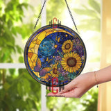 Sunflower Moon Stained Glass Suncatcher, Butterfly Floral Window Art, Cosmic Nature Ornament, Celestial Gift, Bright Home Decor
