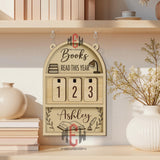 Books Read This Year Tracker - Wooden Reading Sign with Book Stack & Lamp, Personalized Library Counter, Minimalist Book Lover Gift