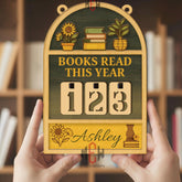 Books Read This Year Tracker - Rustic Wooden Reading Sign with Plants & Books, Personalized Library Counter, Cozy Book Lover Gift