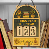 Books Read This Year Tracker - Rustic Wooden Reading Sign with Plants & Books, Personalized Library Counter, Cozy Book Lover Gift
