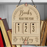 Books Read This Year Tracker - Minimalist Wooden Reading Sign, Personalized Library Counter with Floral Design, Book Lover Gift