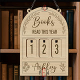 Books Read This Year Tracker - Minimalist Wooden Reading Sign, Personalized Library Counter with Floral Design, Book Lover Gift