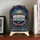 Books Read This Year Tracker - Space Galaxy Reading Sign, Rocket and Planets Wooden Library Decor, Personalized Book Lover Gift, Cosmic Art