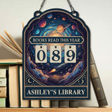 Books Read This Year Tracker - Space Galaxy Reading Sign, Rocket and Planets Wooden Library Decor, Personalized Book Lover Gift, Cosmic Art