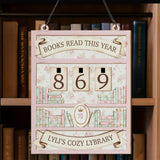Books Read This Year Tracker - Pastel Floral Bookshelf Sign, Shabby Chic Wooden Library Decor, Personalized Reading Counter, Cozy Book Gift