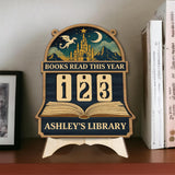Books Read This Year Tracker - Wooden Castle and Dragon Library Sign, Fantasy Book Counter, Personalized Gift for Readers, Gift Book Lover