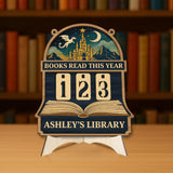 Books Read This Year Tracker - Wooden Castle and Dragon Library Sign, Fantasy Book Counter, Personalized Gift for Readers, Gift Book Lover