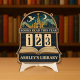 Books Read This Year Tracker - Wooden Castle and Dragon Library Sign, Fantasy Book Counter, Personalized Gift for Readers, Gift Book Lover