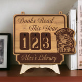 Books Read This Year Tracker - Wooden Sign with '“Books Are My Therapy'� Quote, Personalized Library Counter, Gothic Book Lover Gift