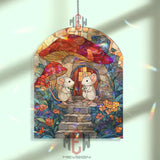 Mice Mushroom House Acrylic Suncatcher, Cute Woodland Window Decor, Stained Glass Style Art, Fairy Tale Gift for Nature Lovers