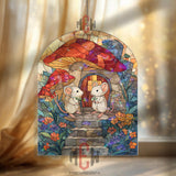 Mice Mushroom House Acrylic Suncatcher, Cute Woodland Window Decor, Stained Glass Style Art, Fairy Tale Gift for Nature Lovers