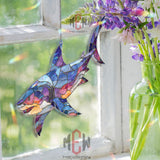 Shark Acrylic Suncatcher, Ocean Marine Window Decor, Stained Glass Style Sea Life Art, Beach House Gift for Ocean and Shark Lovers