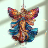 Fairy Angel Acrylic Suncatcher, Stained Glass Style Fantasy Window Art, Colorful Butterfly Wing Decor, Whimsical Gift for Home