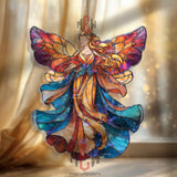 Fairy Angel Acrylic Suncatcher, Stained Glass Style Fantasy Window Art, Colorful Butterfly Wing Decor, Whimsical Gift for Home