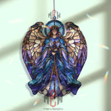 Guardian Angel Acrylic Suncatcher, Stained Glass Style Blue Winged Art, Spiritual Window Decor, Celestial Gift for Faith and Home