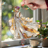 Golden Lady Acrylic Suncatcher, Elegant Stained Glass Style Art, Goddess Window Decor, Vintage Boho Gift for Home and Art Lovers