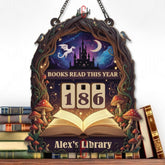 Books Read This Year Tracker - Enchanted Forest Dragon Castle Sign, Fantasy Wooden Counter, Personalized Book Lover Gift, Magical Decor