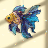Colorful Fish Acrylic Suncatcher, Stained Glass Style Goldfish Window Hanging, Ocean Sea Life Home Decor Gift for Aquarium Lovers